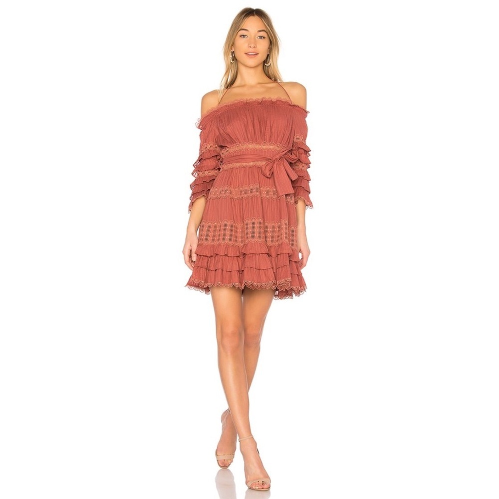 ZIMMERMANN NWOT Corsair Tiered Frill Vintage Rose Mini Dress Size 1